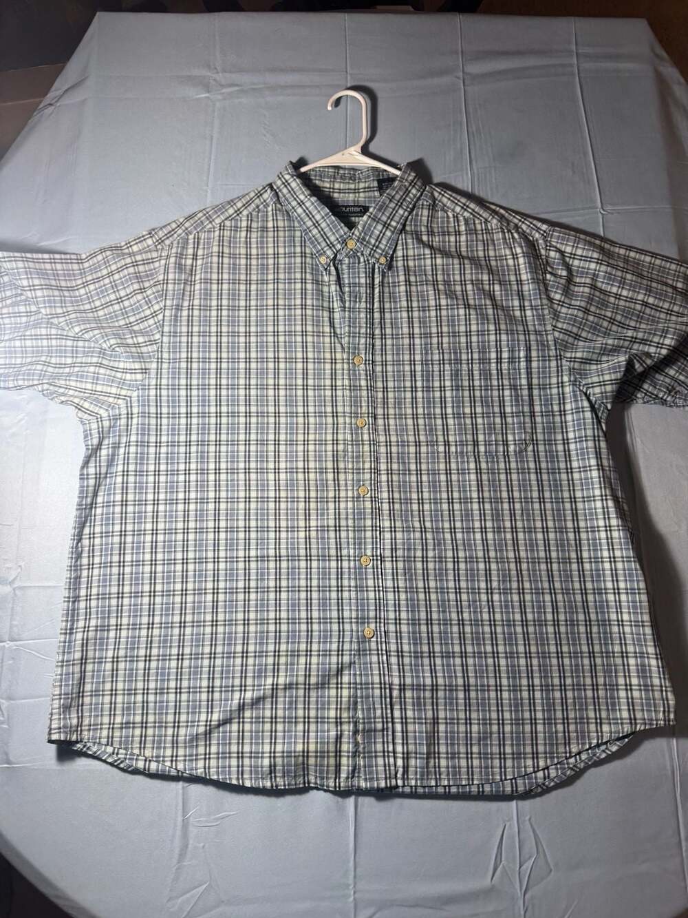 Puritan Wrinkle Resistant Men's 2XL Blue Plaid Short Sleeve Button-Down Shirt